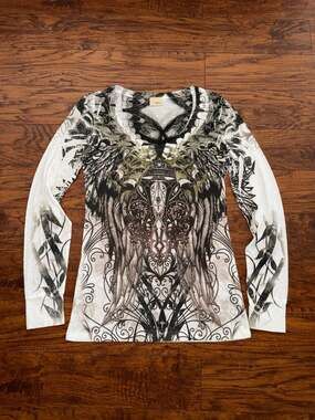 Daytrip Long Sleeve Graphic Rhinestone Wing Blouse Top